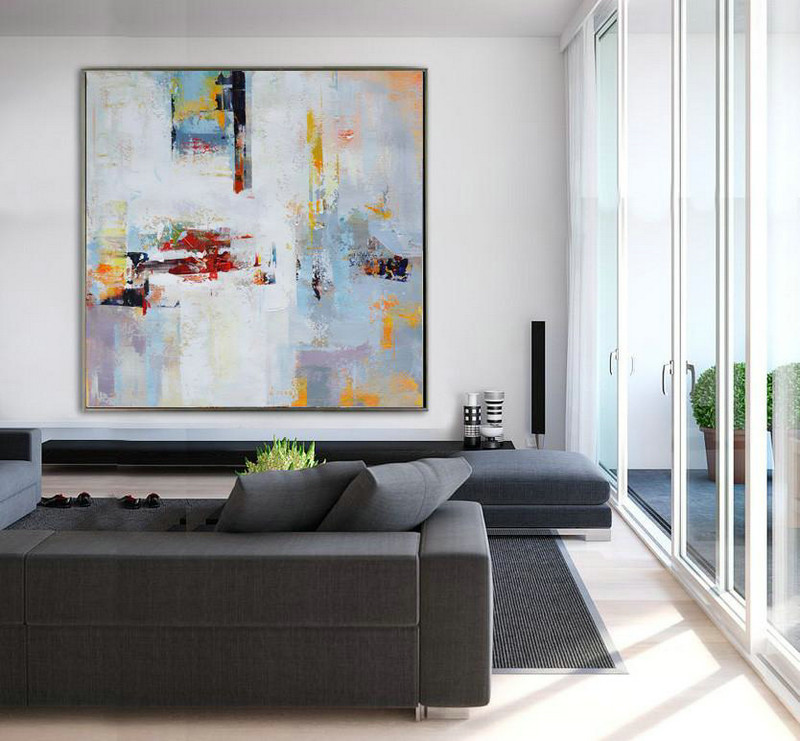 Handmade Large Painting,Oversized Palette Knife Painting Contemporary Art On Canvas,Extra Large Wall Art,White,Purple,Yellow,Orange.etc